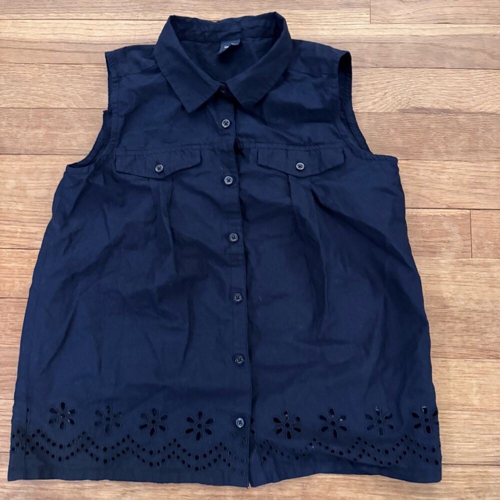Gap Kids navy blue button down sleeveless shirt top size XL b76